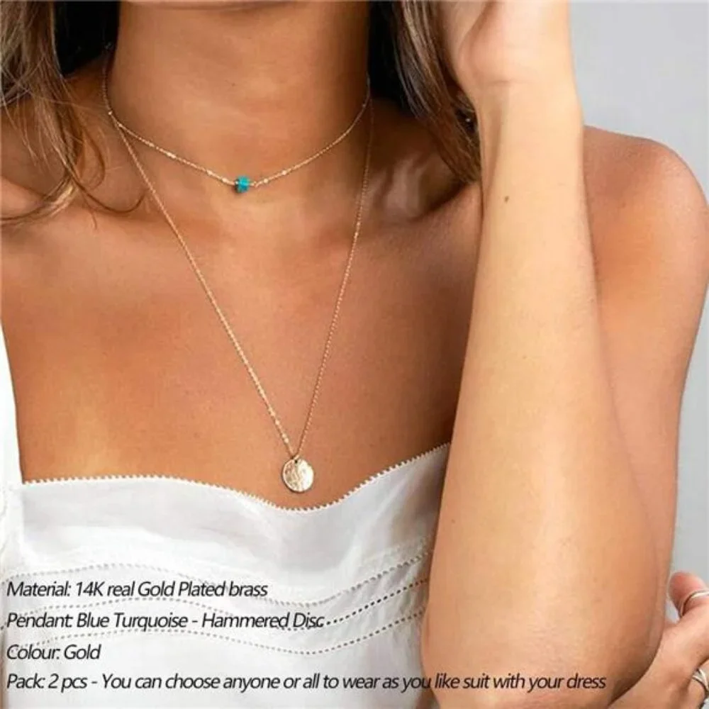Dainty Layered Choker Necklace, Handmade 14K Gold Plated Y Pendant